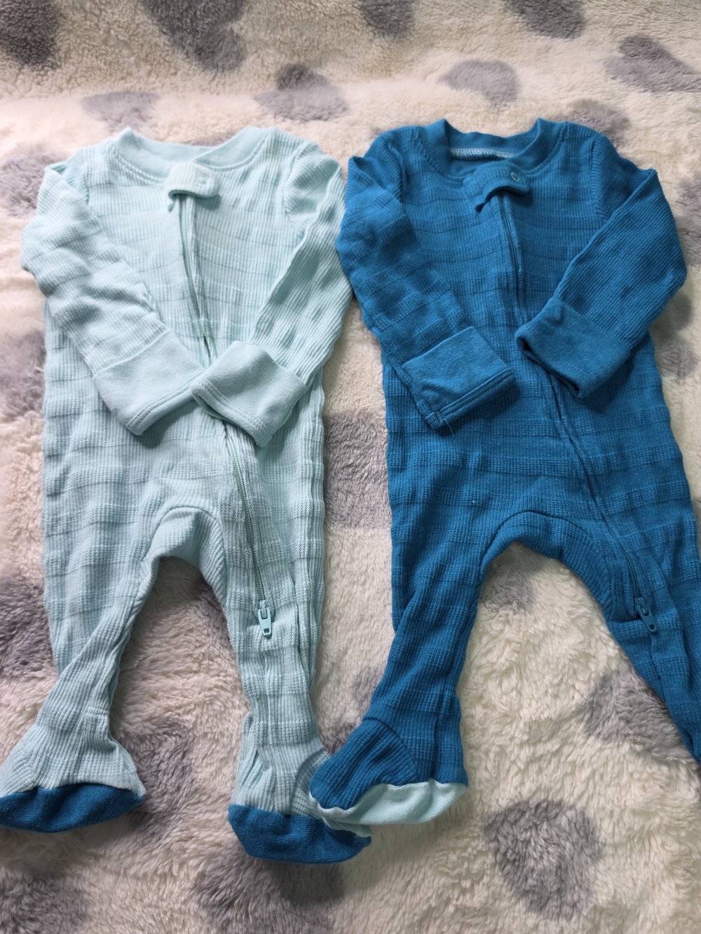 Baby Thermal Zip Footed One-Piece - Light Aqua & Teal